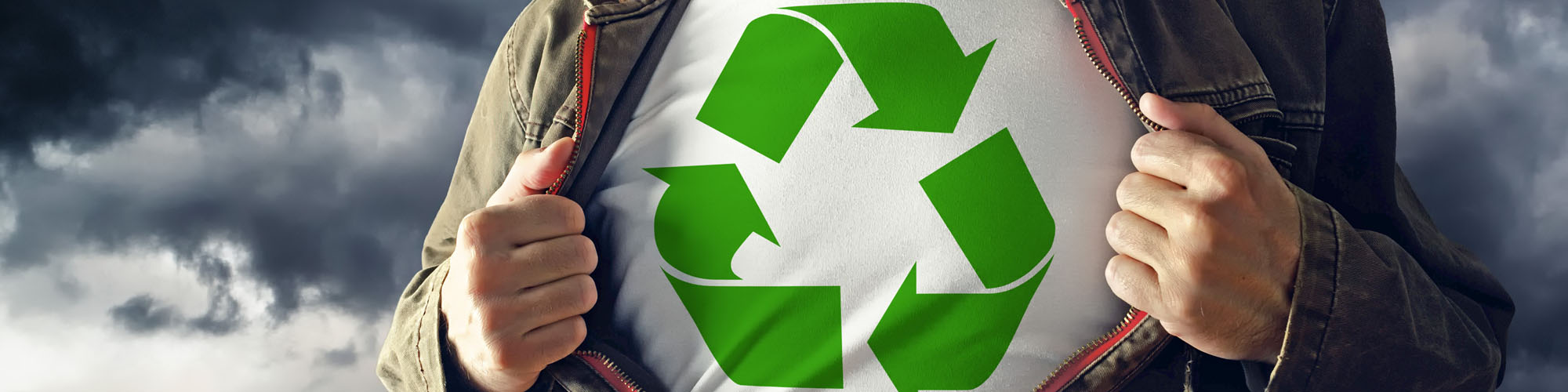 Recycling symbol on a man's white shirt future