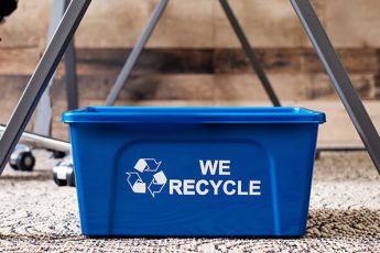 deskside recycling eco-friendly 30 day green living challenge blue bin