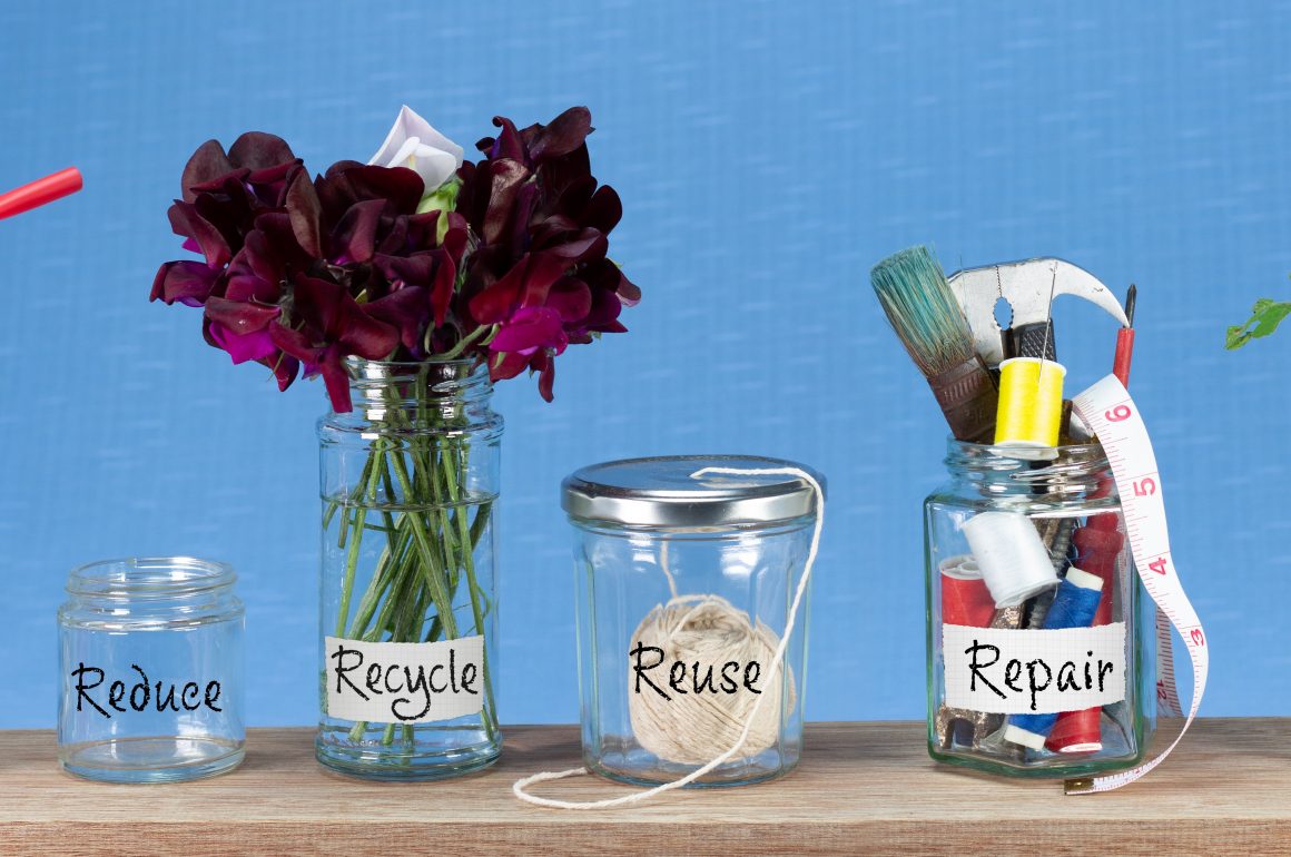 Jars to show recycling stages including Repair and Rot