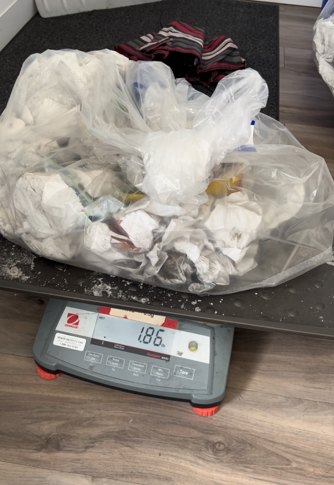 A scale weight waste collected during a waste audit