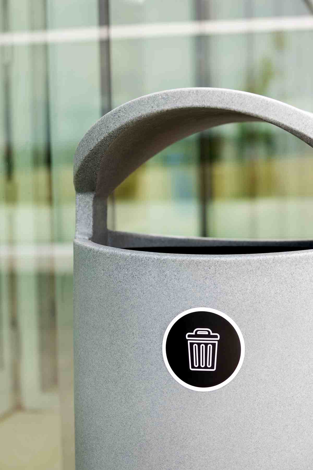 Close up of Busch Systems Euro Series waste container with waste label