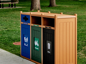 Vision Series triple outdoor waste and recycling container